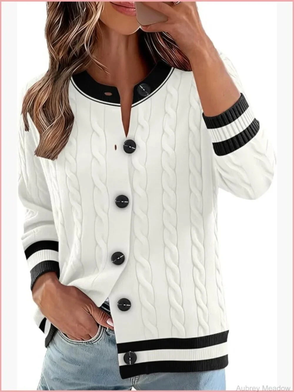 Cable Knit Long Sleeve Open Front Cardigan Sweater Crewneck Trendy Clothes